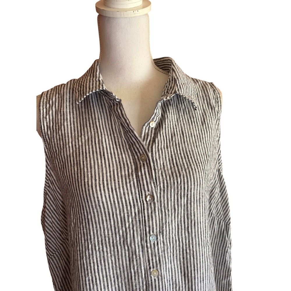 Tahari 100% Linen Striped Shirt Dress Gray White 1X, coastal, beachy, relaxed - Picture 3 of 6